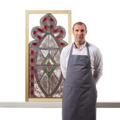 19th Century English Medieval Style Stained Glass Trefoil Panel