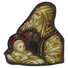19th Century English Stained Glass of Saint Simeon Holding The Infant Jesus