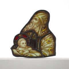 19th Century English Stained Glass of Saint Simeon Holding The Infant Jesus