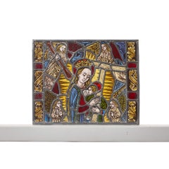 Medieval Style Stained Glass Panel Depicting Virgin Mary And Infant Jesus