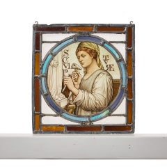 19th Century Stained Glass Panel Depicting Female Sculptor