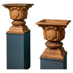 Pair of Decorative Victorian English Buff Terracotta Garden Urns