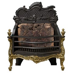Panier à feu ancien anglais en fonte dorée, signé Thomas Elsley