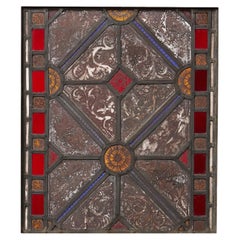 19th Century English Medieval Style Stained Glass Panel With Floral Designs