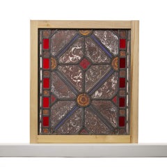 19th Century English Medieval Style Stained Glass Panel With Floral Designs