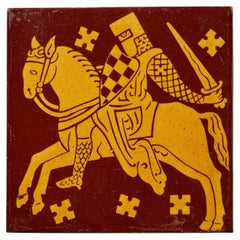 Azulejo de Minton con un caballero a caballo del siglo XIX