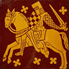 Azulejo de Minton con un caballero a caballo del siglo XIX