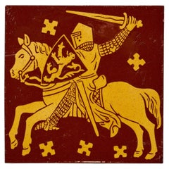 Fliese von Minton: Ritter aus dem 19. Jahrhundert zu Pferd mit Löwenschild