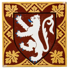 19th Century Heraldic Rampant Lion Crest Tile by Minton