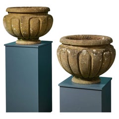 Two Large Reclaimed Handcarved Limestone Garden Planters