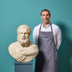Handcarved 18th Century Italian White Statuary Marble Bust of Homer