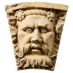 19th Century Neoclassical Mask Buff Terracotta Keystone