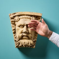 19th Century Neoclassical Mask Buff Terracotta Keystone