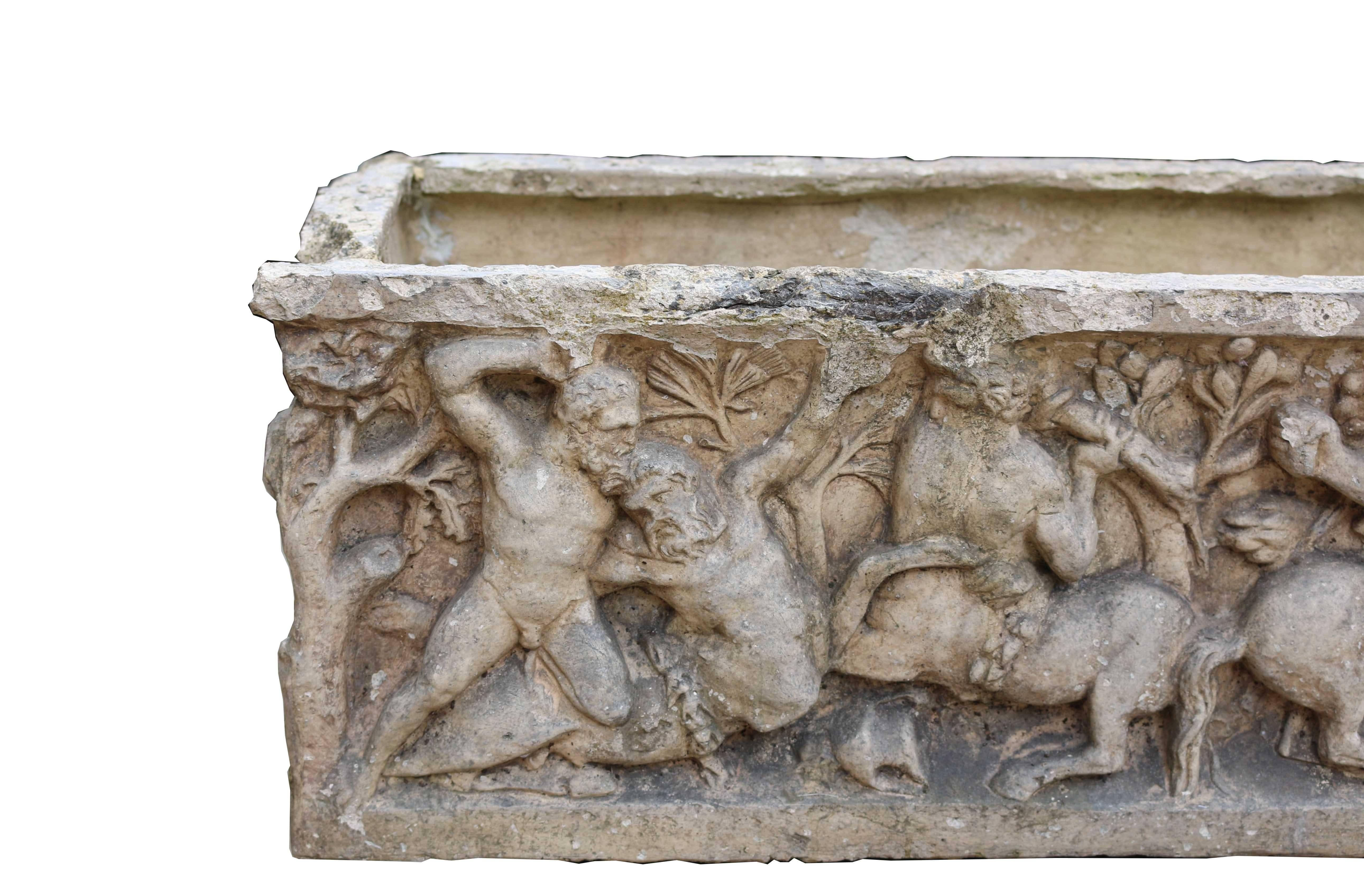 European Classical Greek/ Roman Style Sarcophagus Depicting a Battle Scene