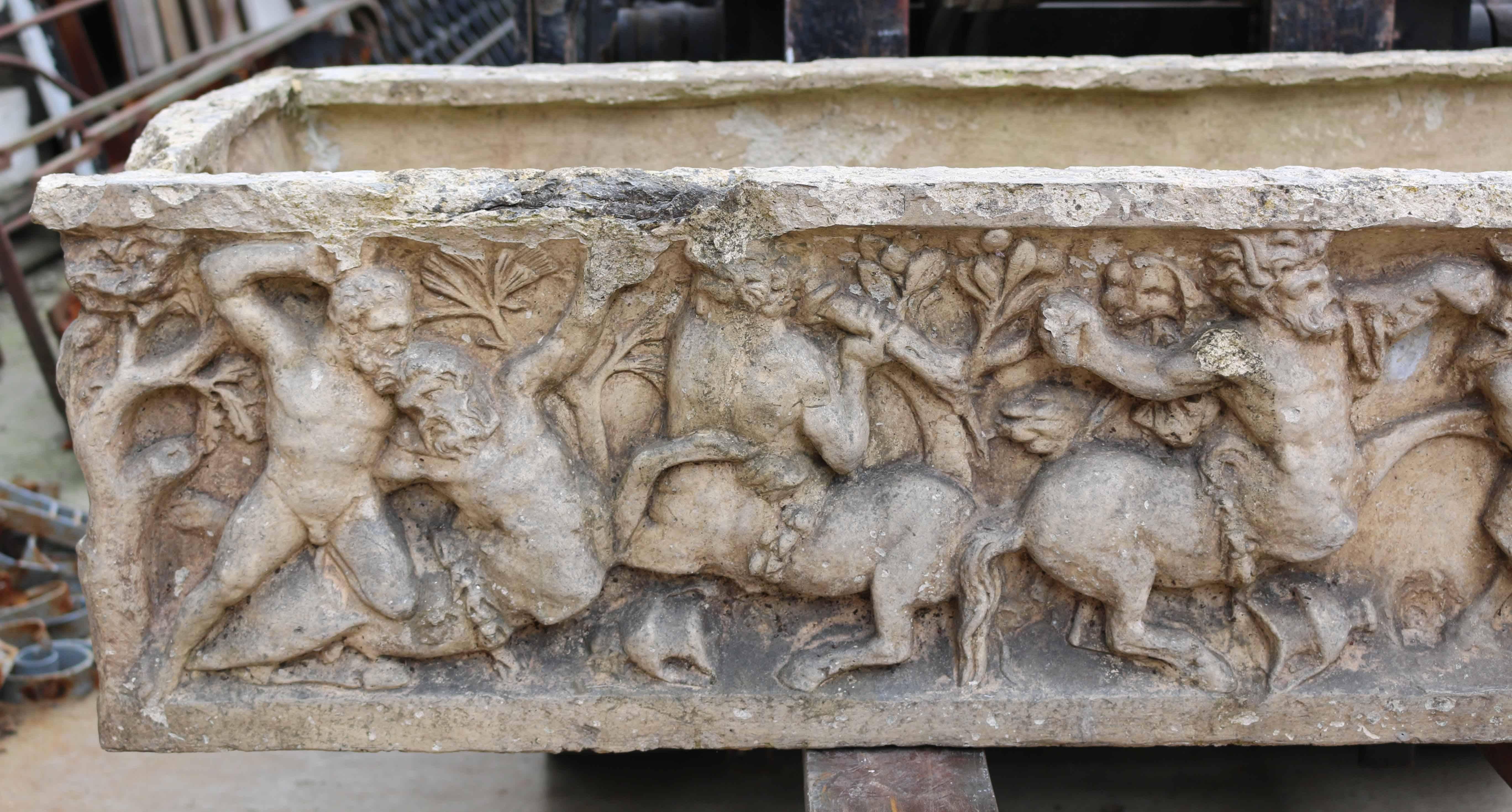 Classical Greek/ Roman Style Sarcophagus Depicting a Battle Scene In Fair Condition In Wormelow, Herefordshire