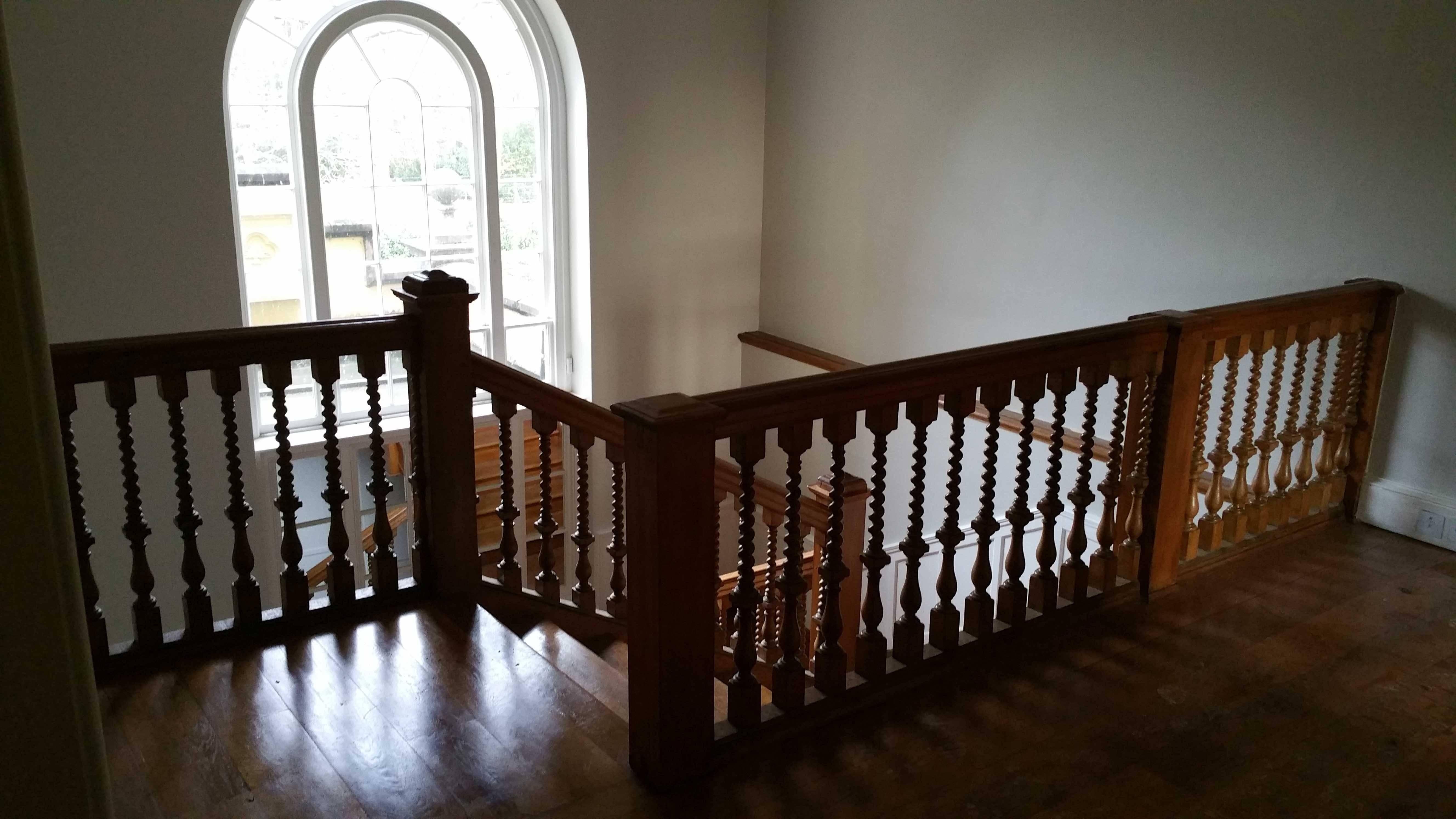 Hand-Crafted 19th Century Oak Staircase Spindles and Handrail