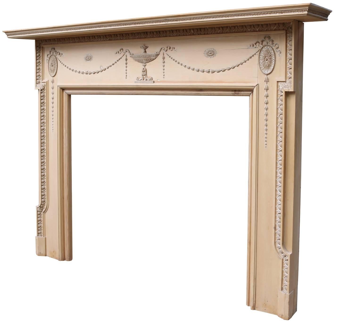 English Edwardian Pine and Composition Fire Surround with Mirrored over Mantel