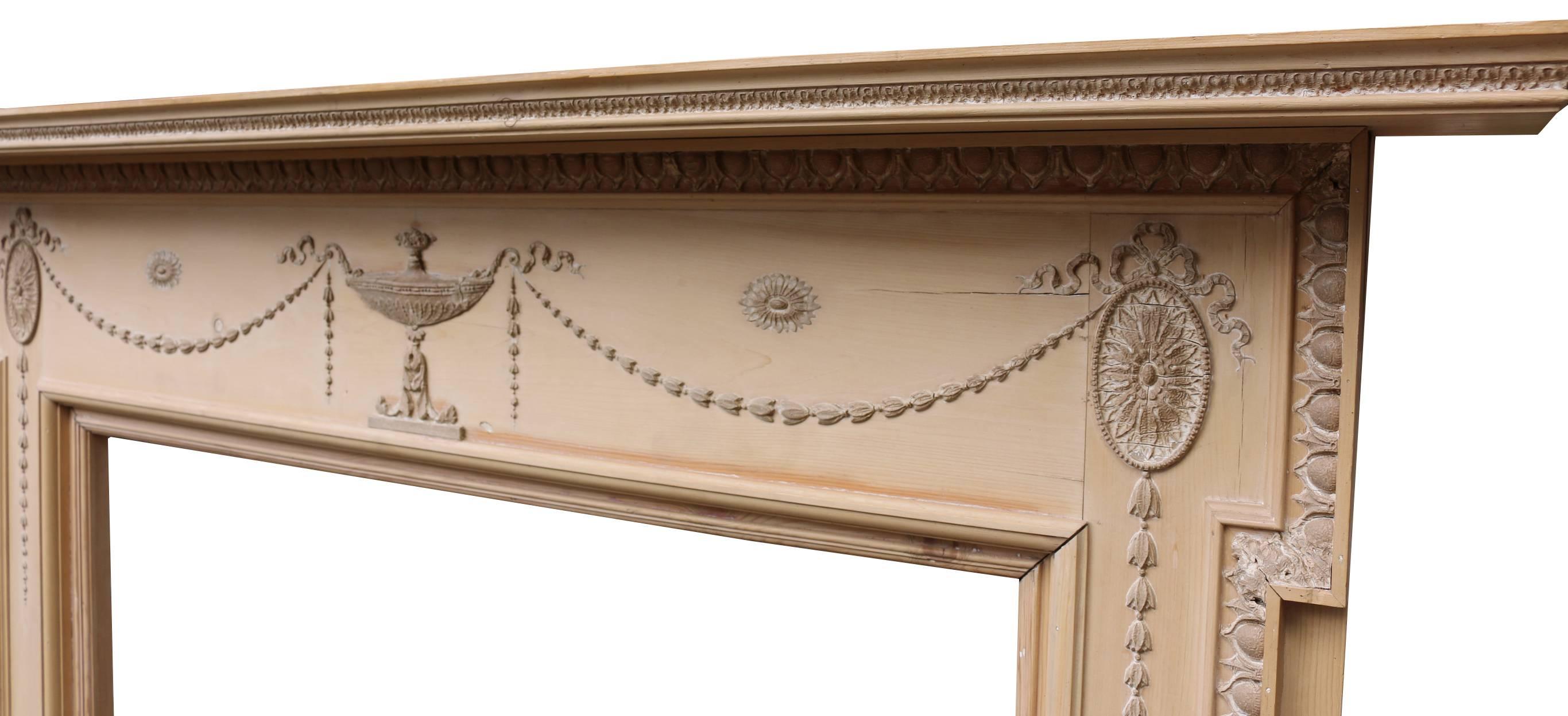 Carved Edwardian Pine and Composition Fire Surround with Mirrored over Mantel