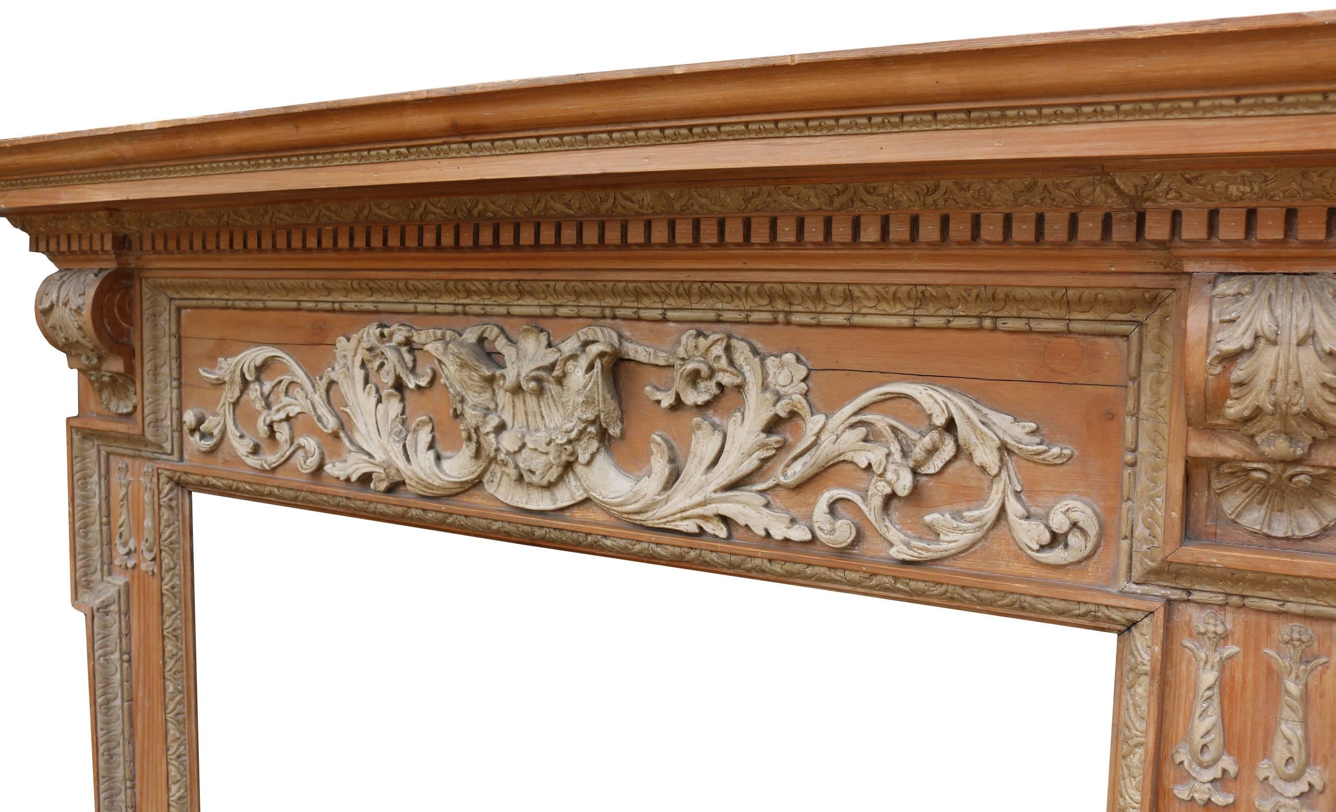 Carved 19th Century English Pine and Composition Fireplace