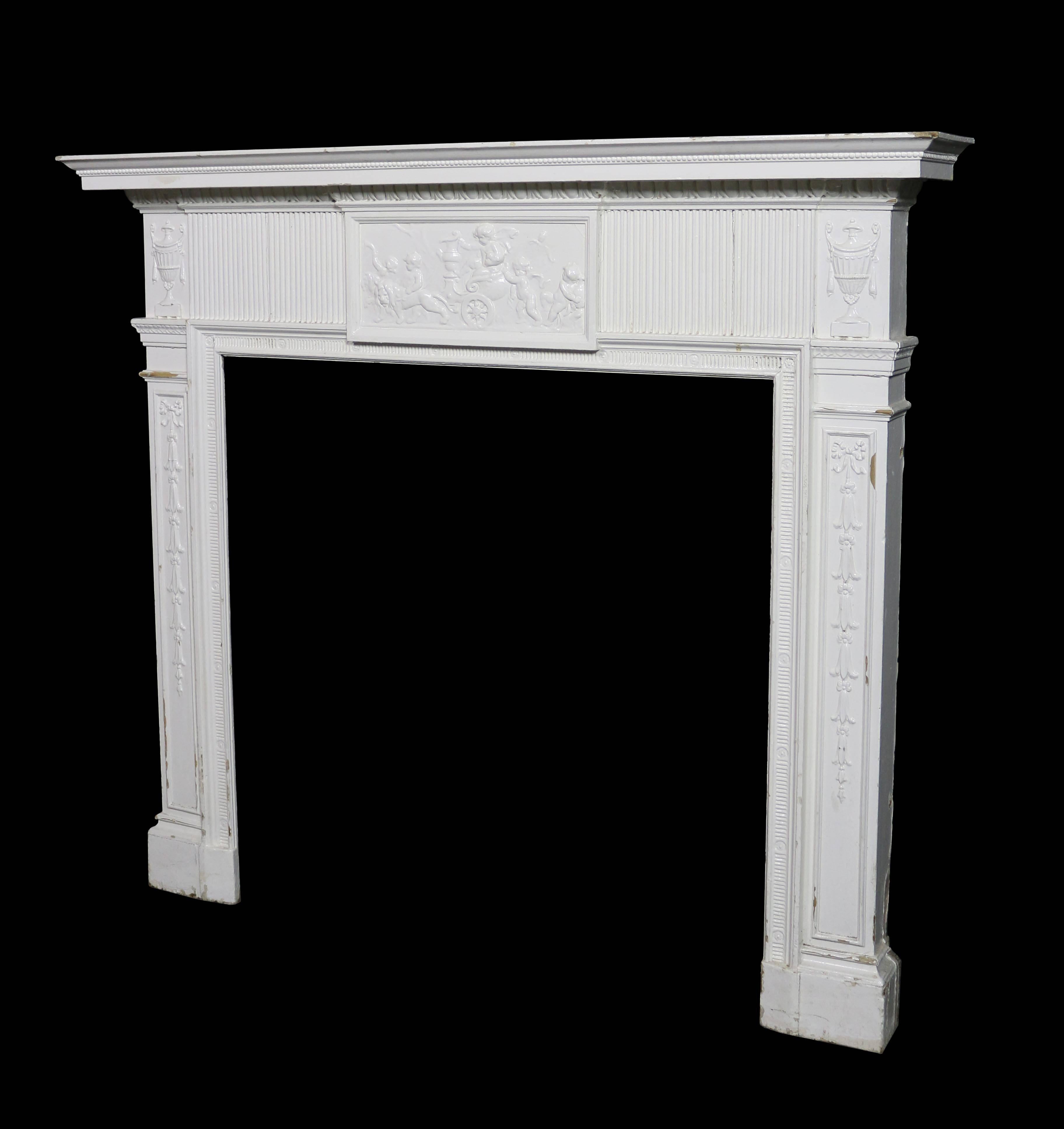 Painted 19th century pine and composition fire surround. Measures: Opening height 106 cm
opening width 106 cm.