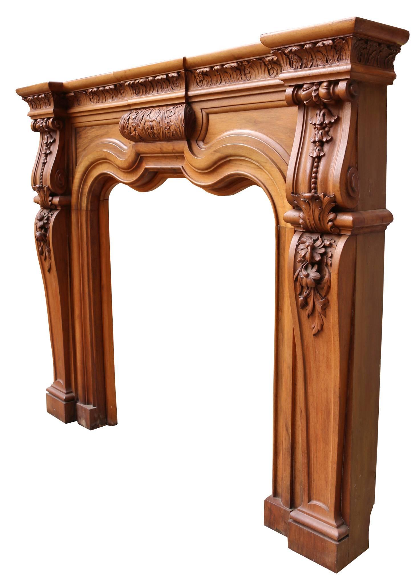Rococo Early 20th Century Carved Walnut Fire Surround