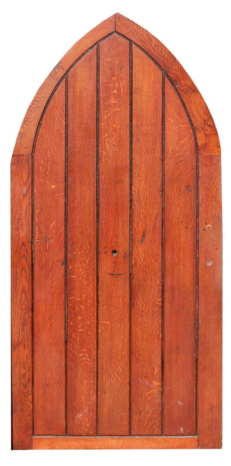 Antique arched oak doors with painted pine frames. Frame measures:
Height 209 cm
Width 112.5 cm
Thickness 9.5 cm

Weight 58 kg.