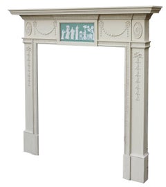 Early 20th Century Painted Pine Fire Surround with Wedgewood Style Plaque