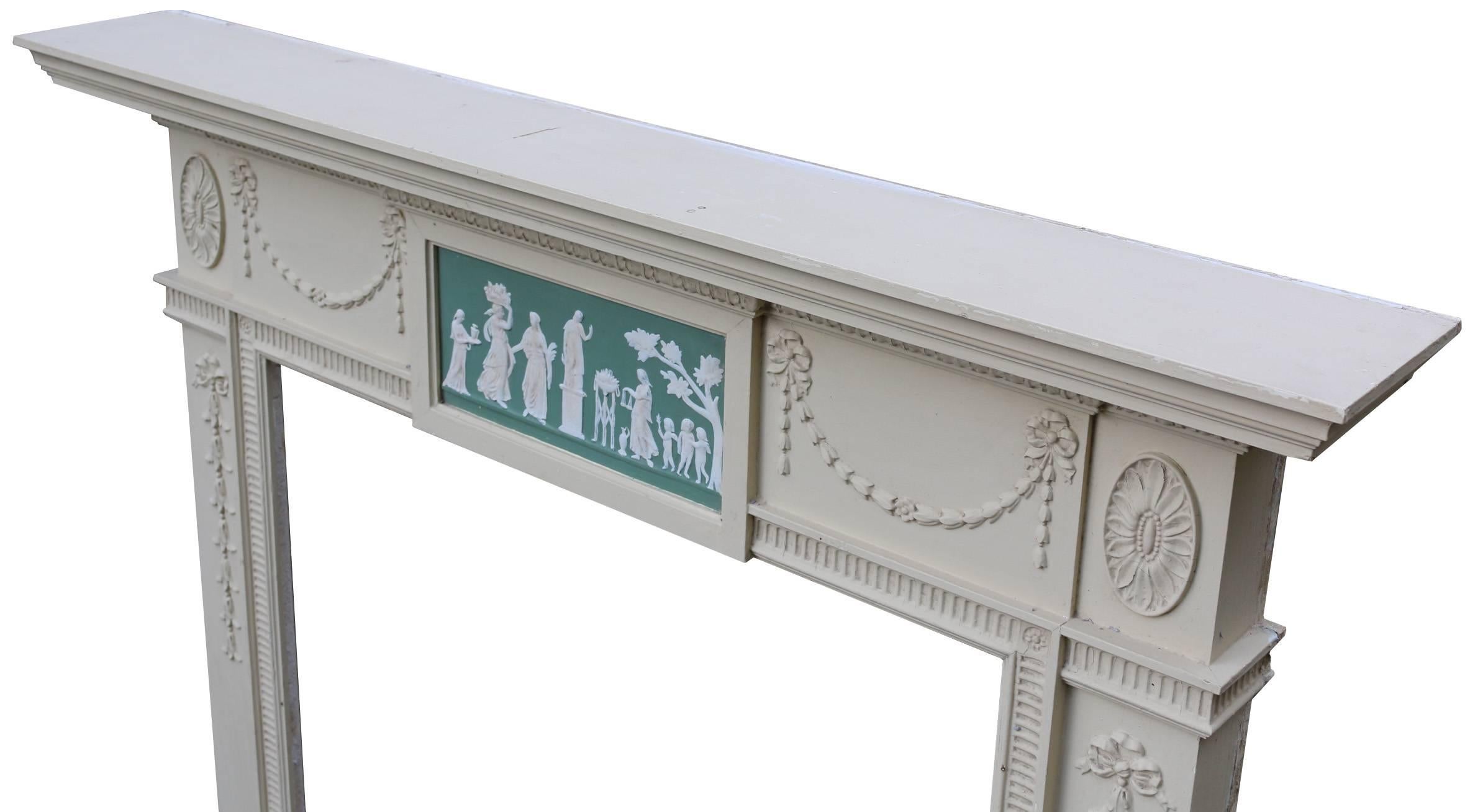 Regency Early 20th Century Painted Pine Fire Surround with Wedgewood Style Plaque