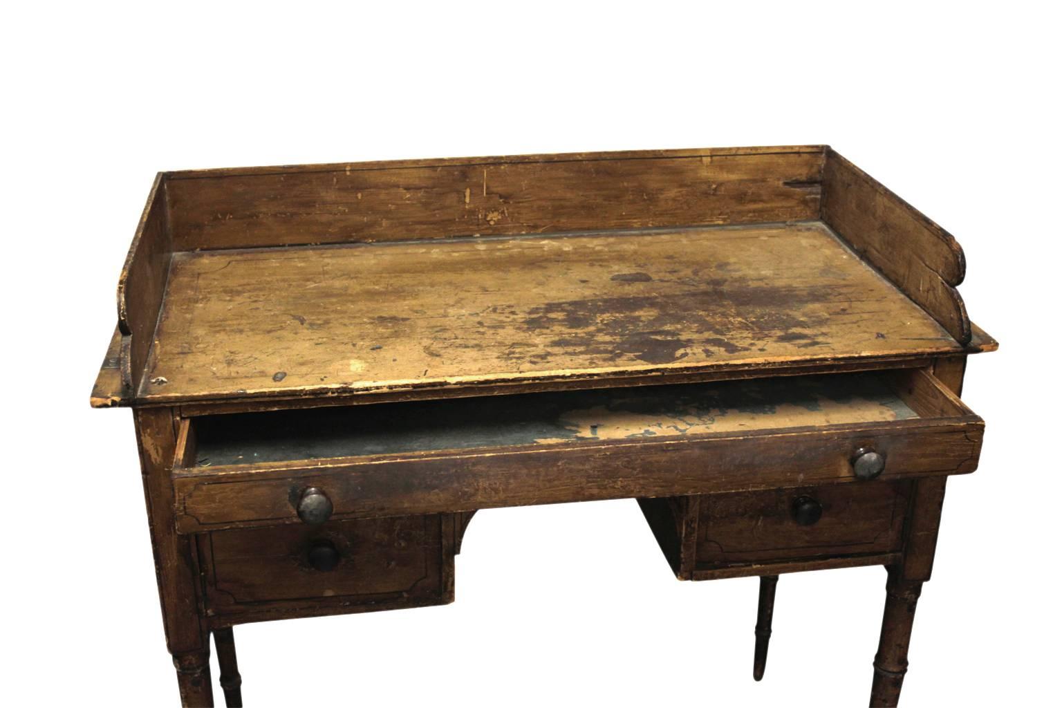 19th Century English Painted Wood Writing Table In Distressed Condition For Sale In New York, NY