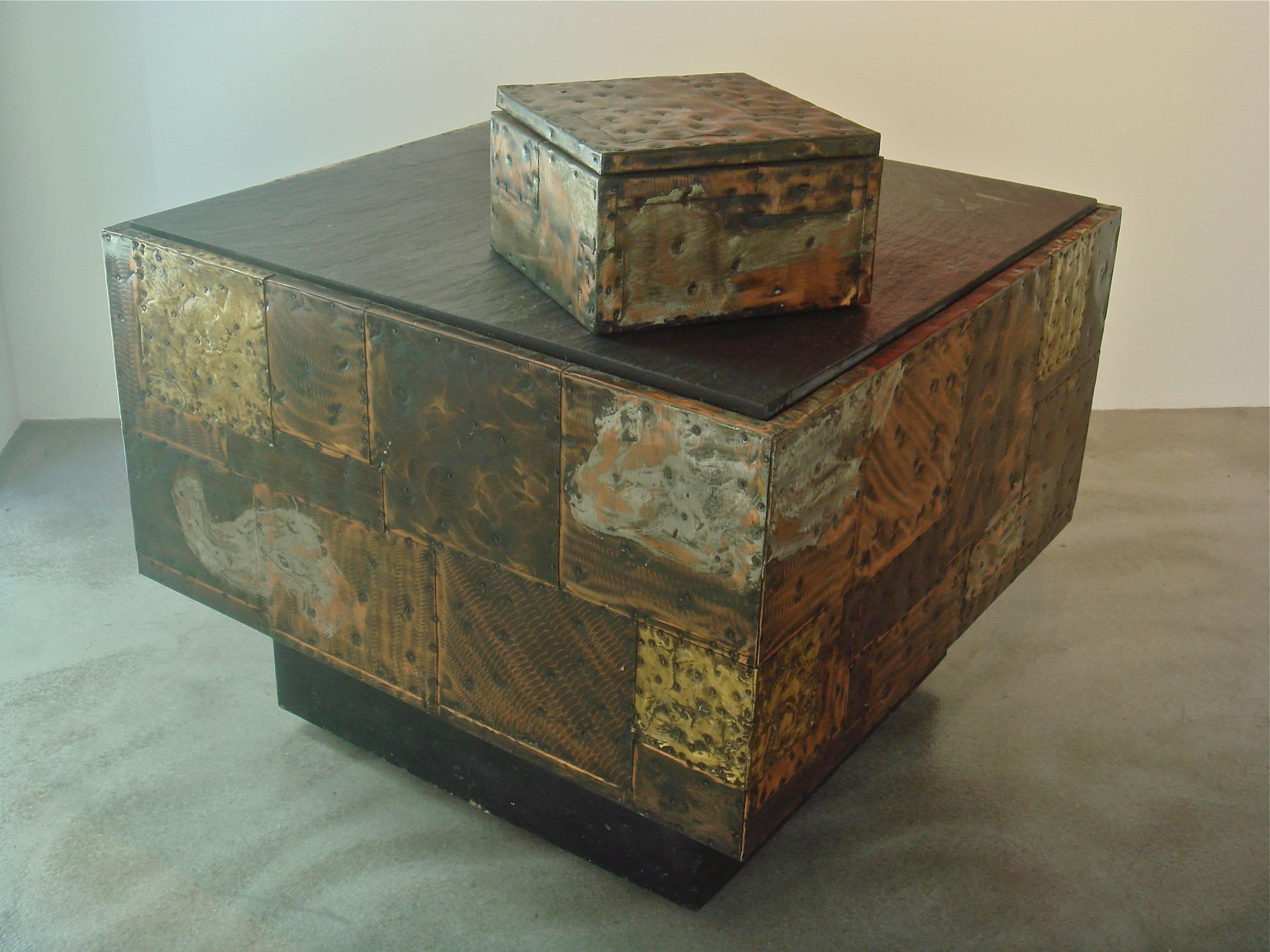 Paul Evans Metal Patchwork Square Table For Sale 2