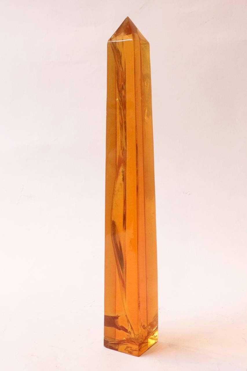 François Godebski (1939-1997)
Orange fractal resin obelisk.
Signed and dated “F.Godebski 1973.”

Height 54.5 cm       Large. 7 cm