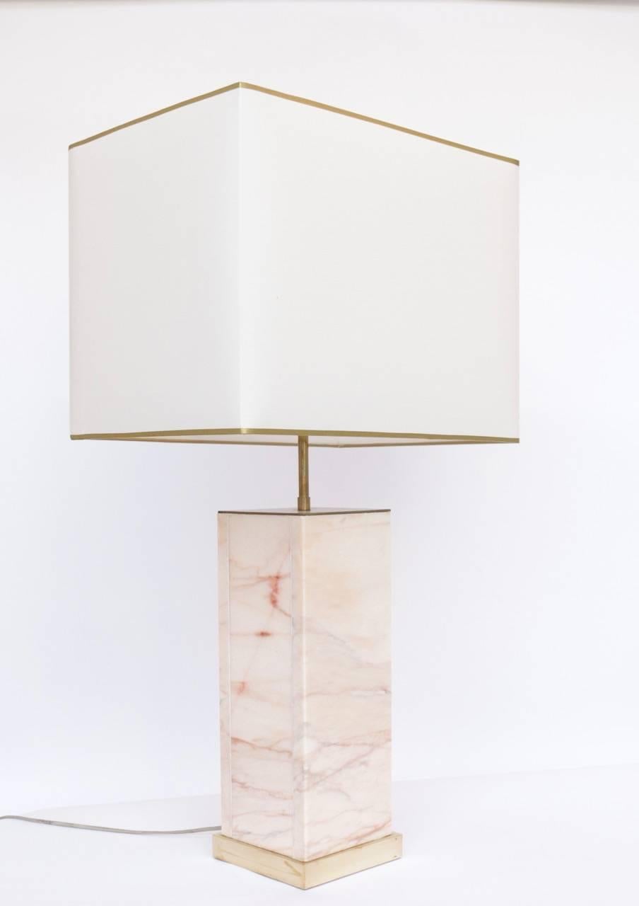 French Large Pair of 1970s Marble Table Lamps