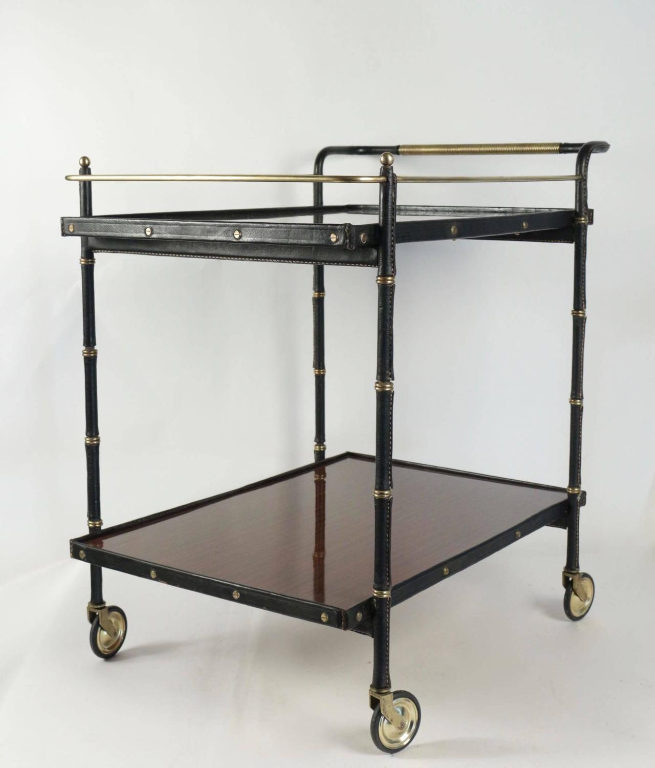 Jacques 1950s Black Leather Bar Cart at 1stdibs