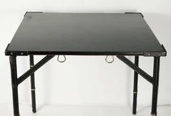 Jacques Adnet 1950s Black Leather Folding Game Table