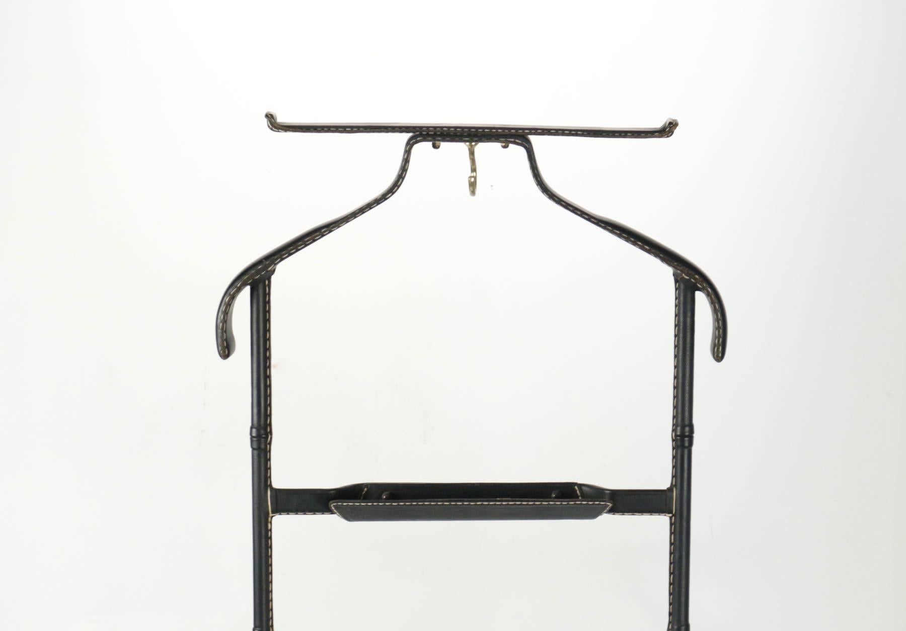 French Jacques Adnet 1950s Black Leather Valet