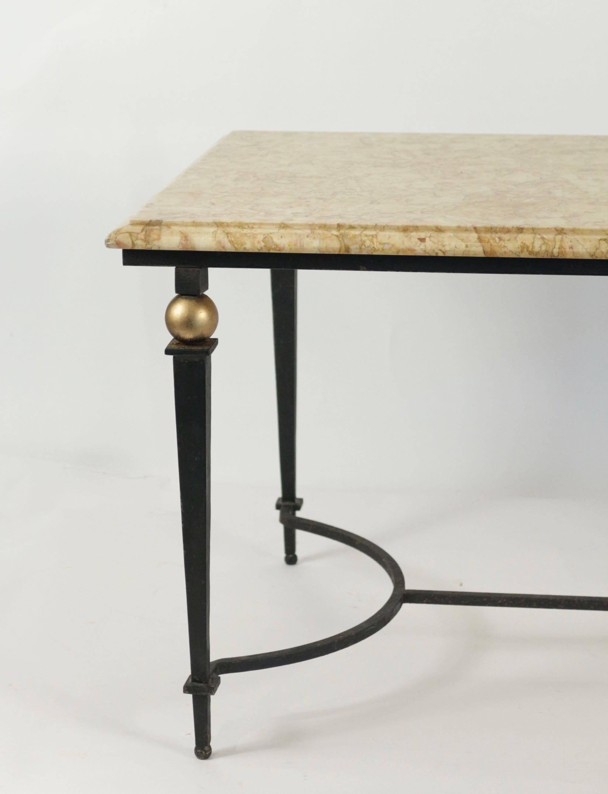 1940s Wrought Iron and Marble Golden Balls Low Table In Good Condition In Saint-Ouen, FR