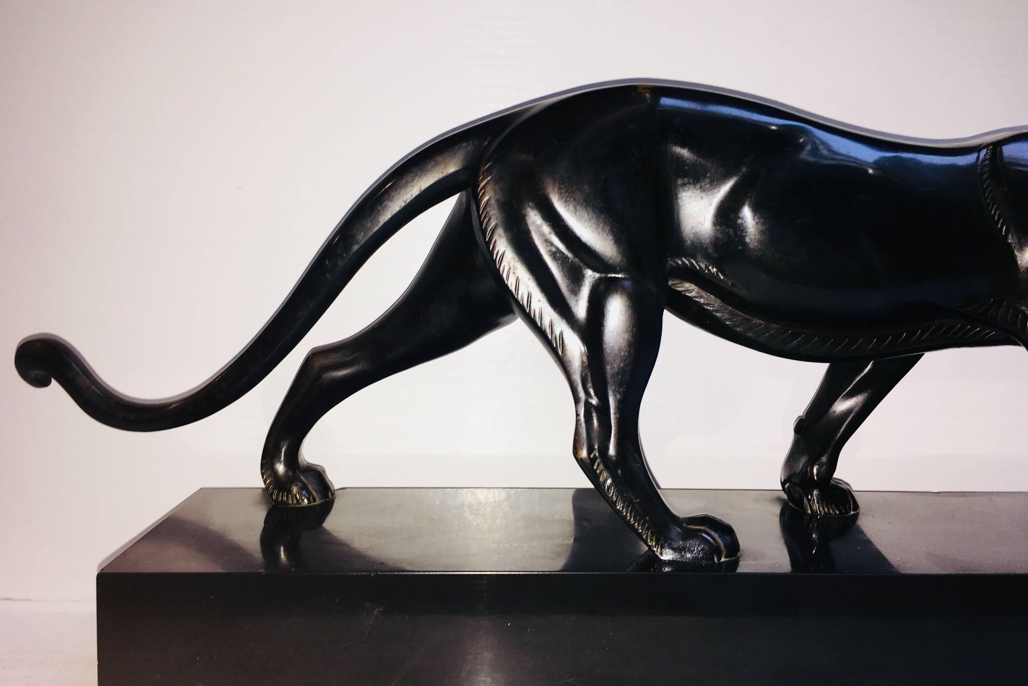 Early 20th Century Art Deco Bronze Walking Black Panthere by Louis Albert Carvin, circa 1930