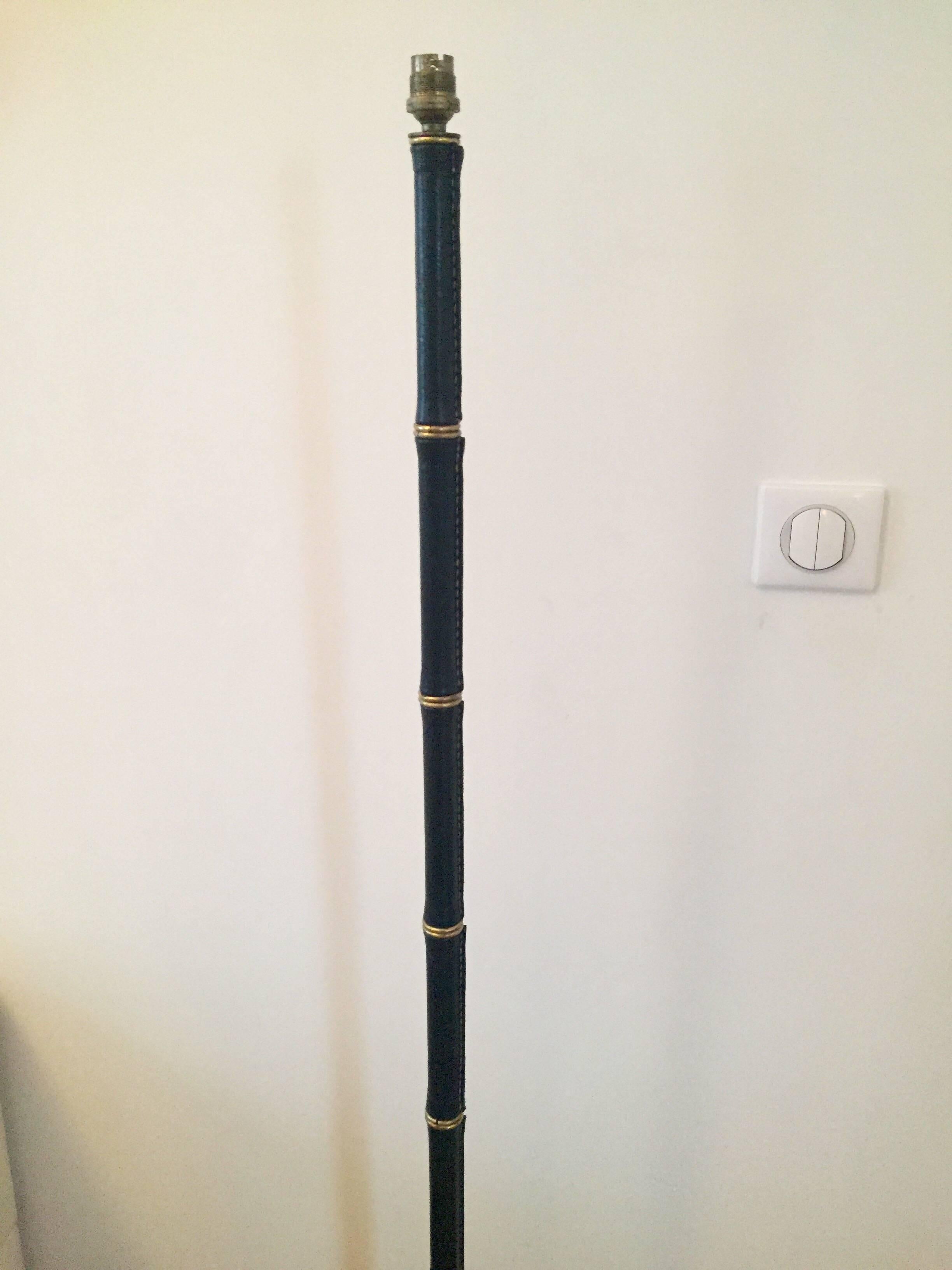 Mid-20th Century Jacques Adnet, 1950s Black Leather Floor Lamp For Sale