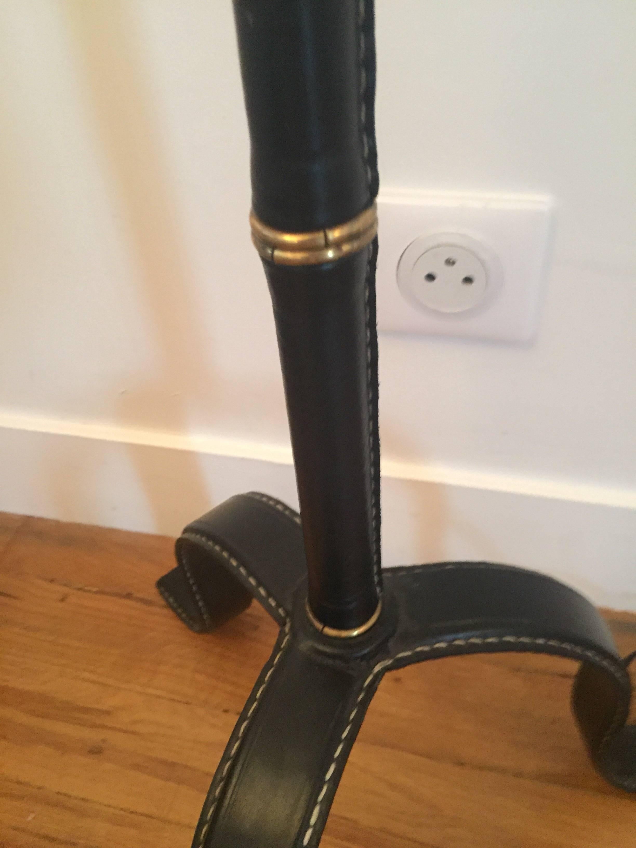 Jacques Adnet, 1950s Black Leather Floor Lamp For Sale 2
