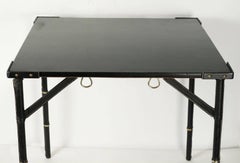 Jacques Adnet 1950s Black Leather Folding Game Table