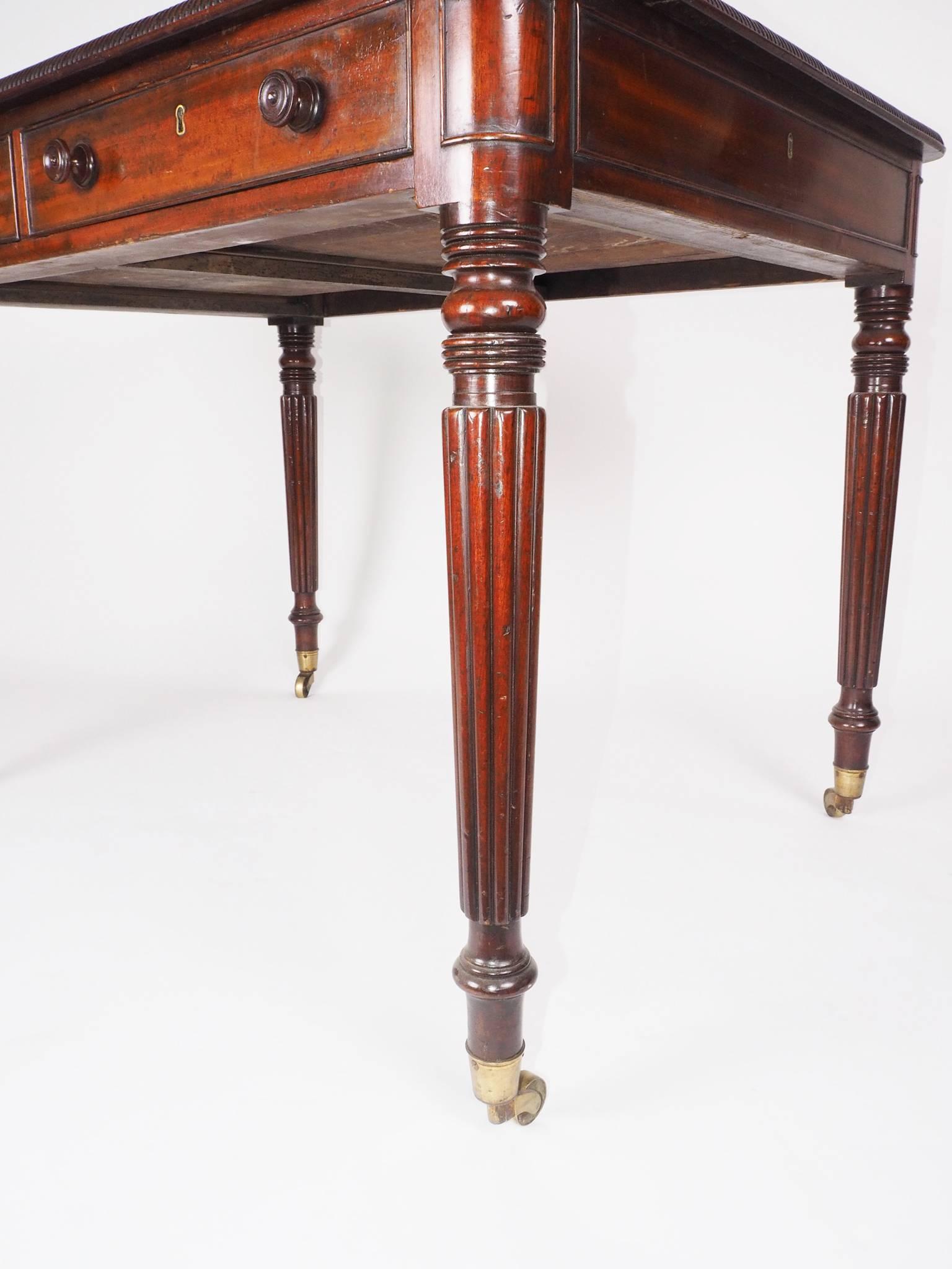 Leather Lined Mahogany Writing Table For Sale 1