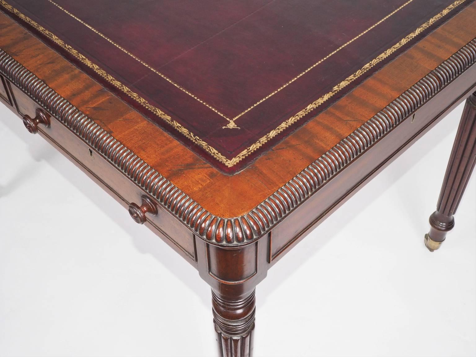 Leather Lined Mahogany Writing Table For Sale 2