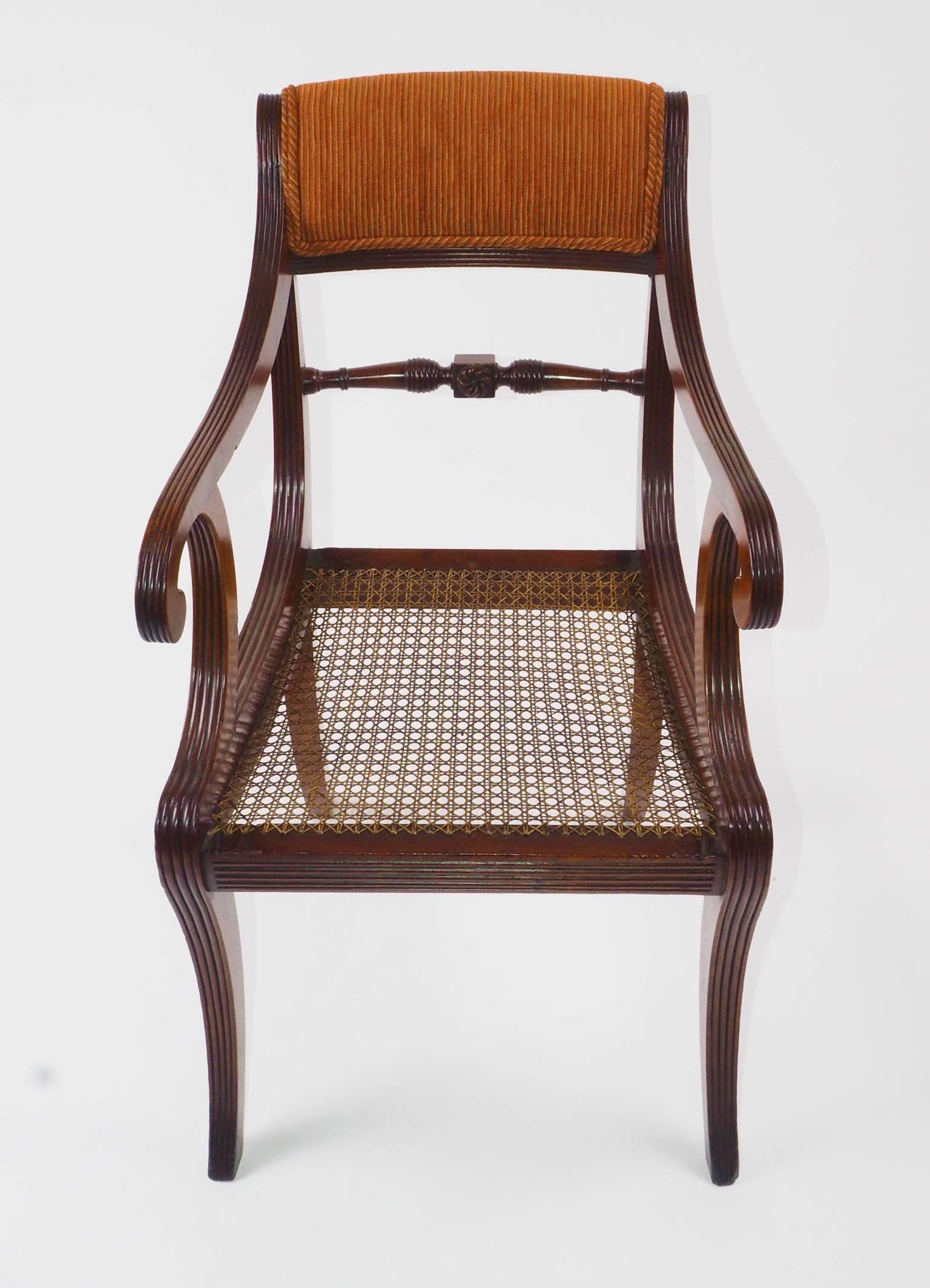 English Regency Sabre Legged Mahogany Elbow Chair For Sale