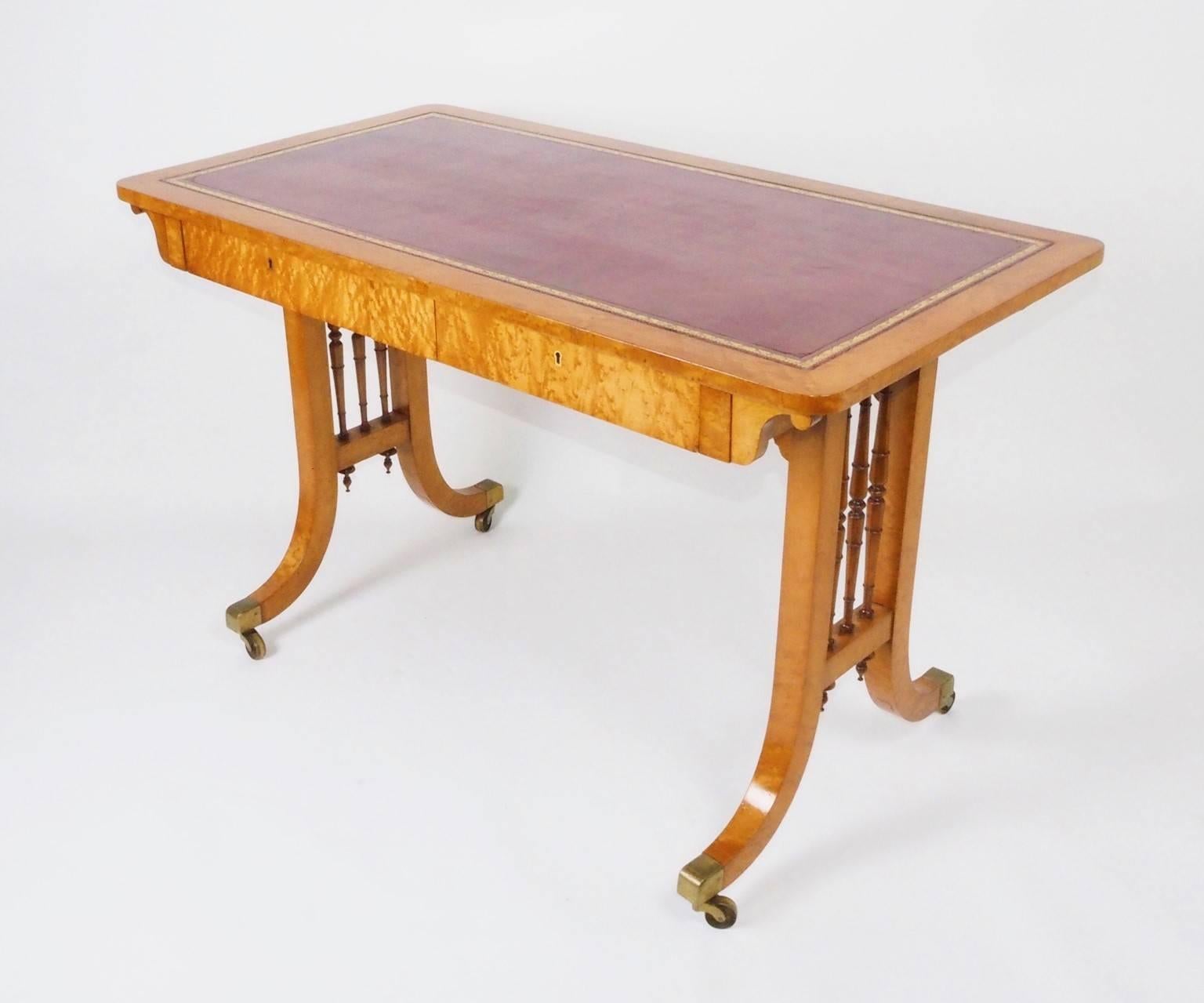Fine quality writing table, stamped 'Gillows' with typical Gillows 'spindle ends' and 'Hockey stick' uprights, see page 301 