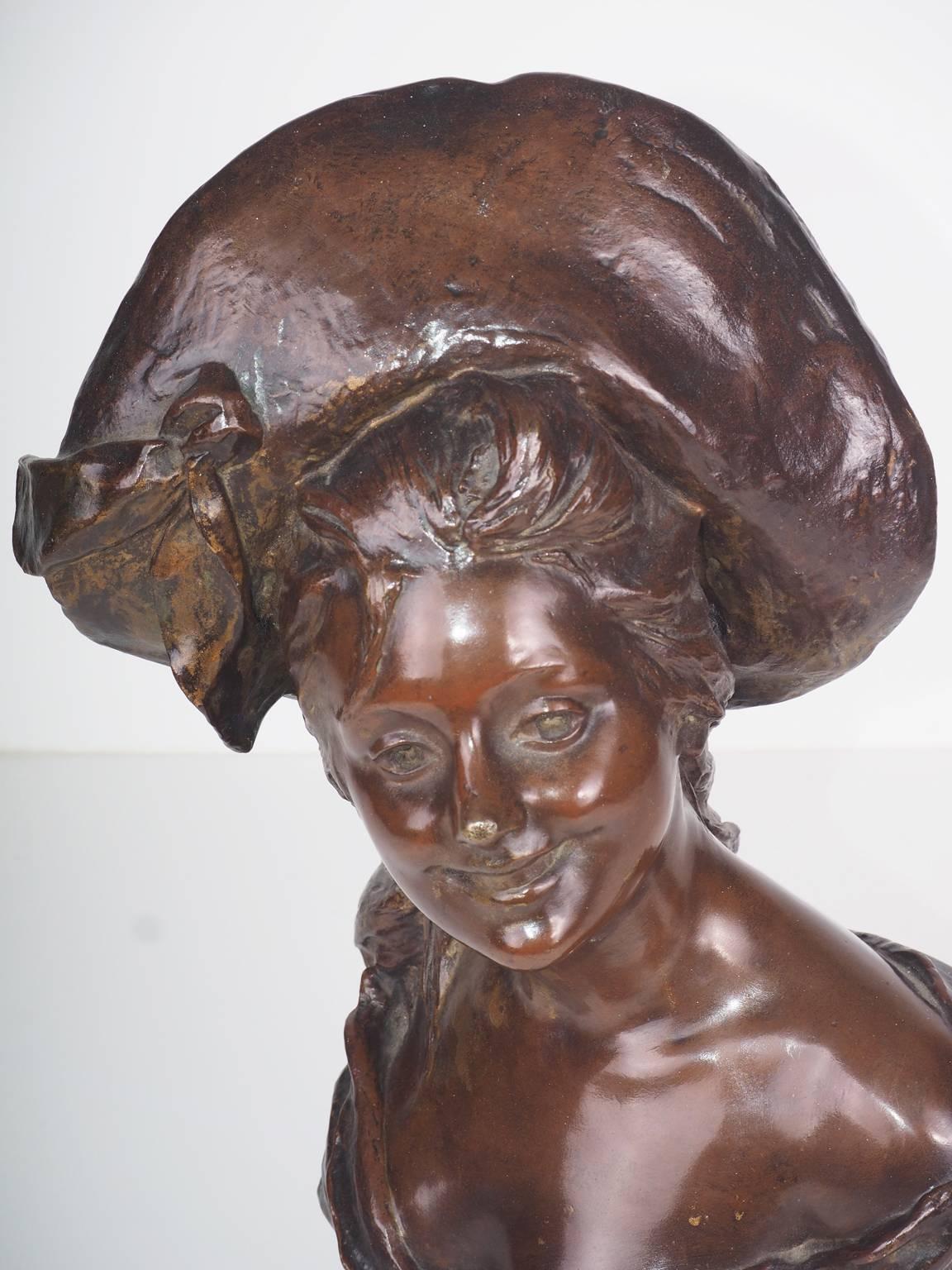 Art Nouveau Late 19th Century French Bronze Bust For Sale