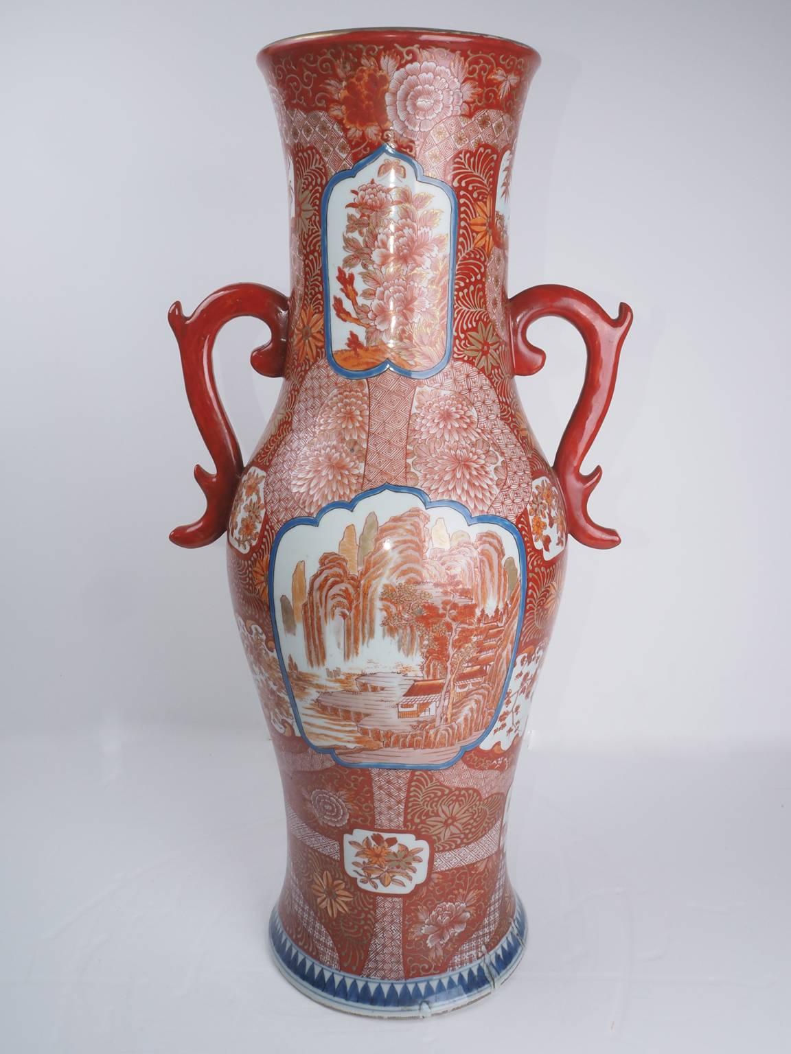 A pair of large Japanese Kutani porcelain floor vases, circa 1880.