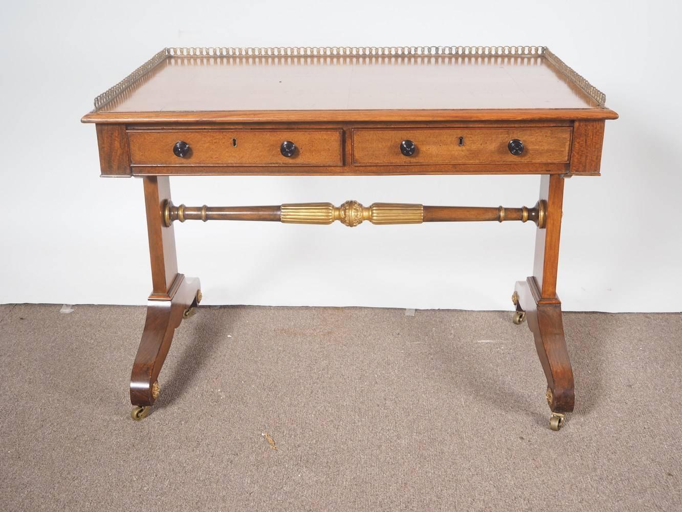 British Regency Period Amboyna Padouk and Parcel-Gilt Writing Table For Sale