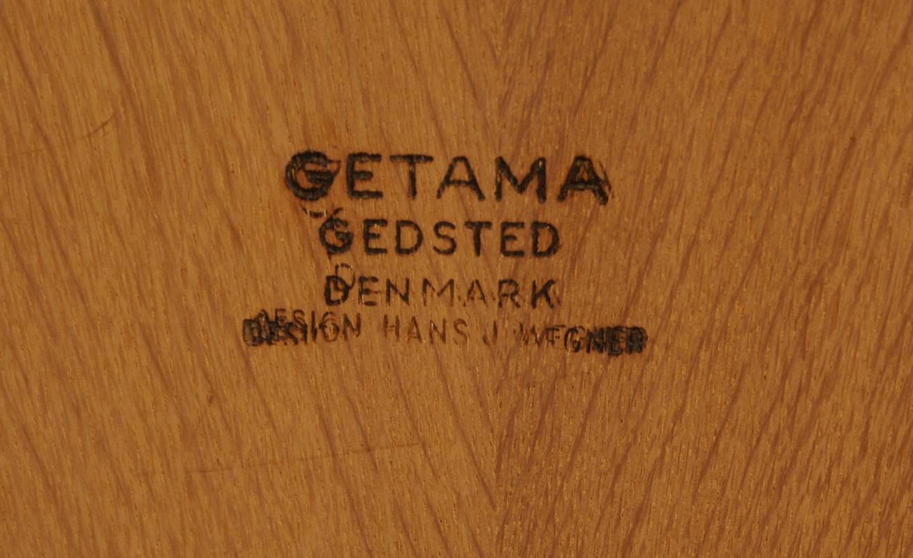 Pair of High Back Oak GE530 Chairs with Ottomans by Hans J. Wegner for GETAMA In Excellent Condition In Little Burstead, Essex