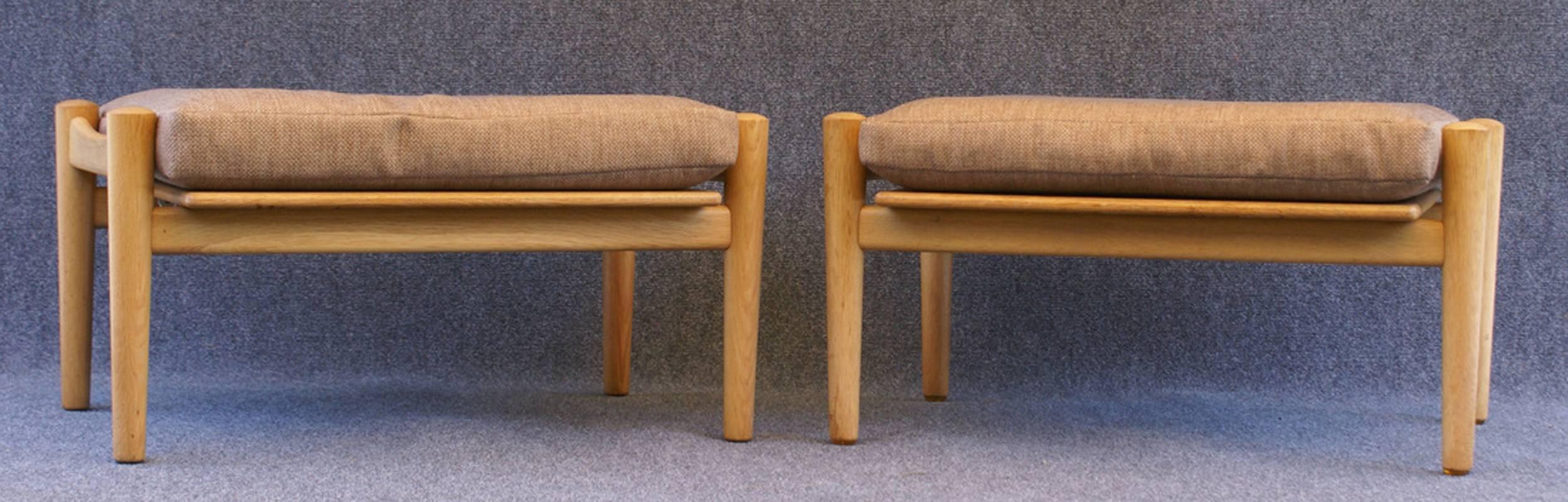 Late 20th Century Pair of High Back Oak GE530 Chairs with Ottomans by Hans J. Wegner for GETAMA