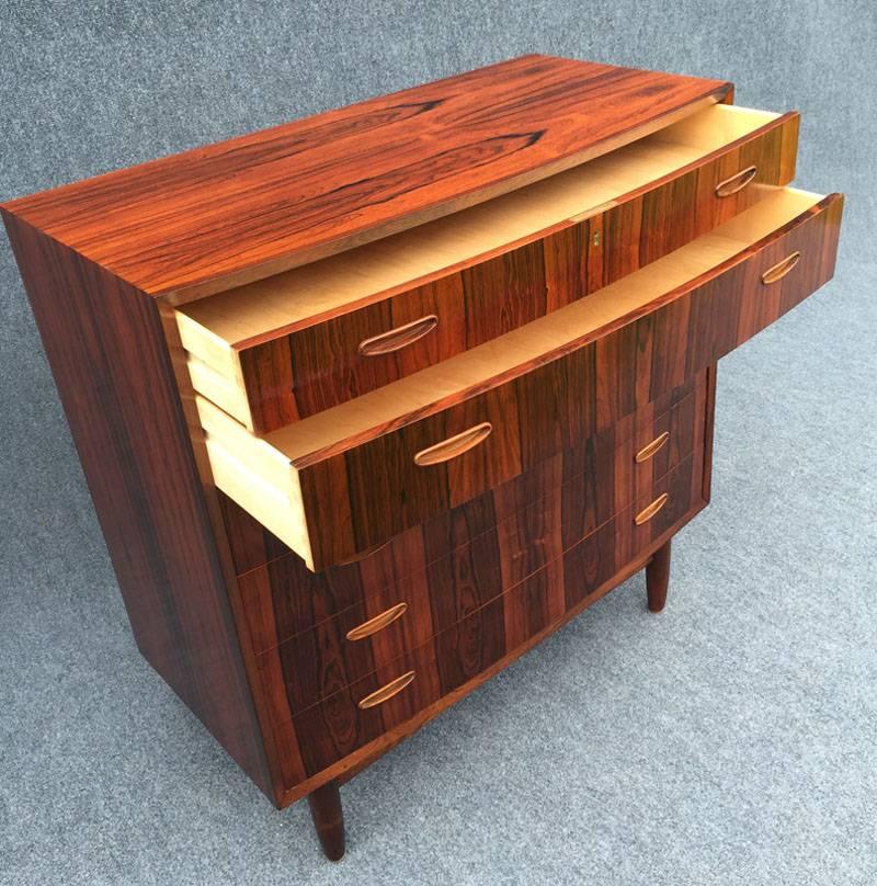 Mid-Century Modern Danish Bow Fronted Rosewood Chest of Drawers